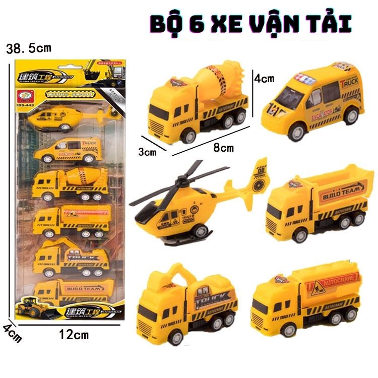 Đồ chơi bộ hộp Set 6 Món Ô tô Máy Bay Chạy Cót, bánh đà ,Xe mô hình: xe cứu hỏa, quân đội, máy bay