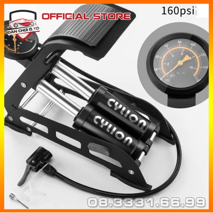 Bơm hơi chính hãng cylion,bơm hơi đạp chân 2 pitton có đồng hồ đo áp suất chuyên dụng cho ô tô xe máy,xe đạp loại cực kh