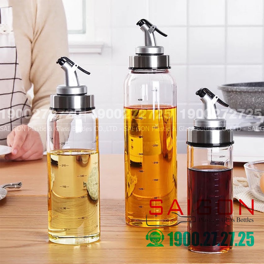 Chai Thủy Tinh Rót Dầu Có Chia Vạch 170ml | 300ml | 500ml , Tùy Chọn Dung Tích