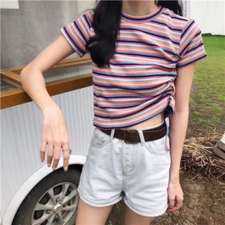☀️áo croptop sọc rút dây 1 bên☀️