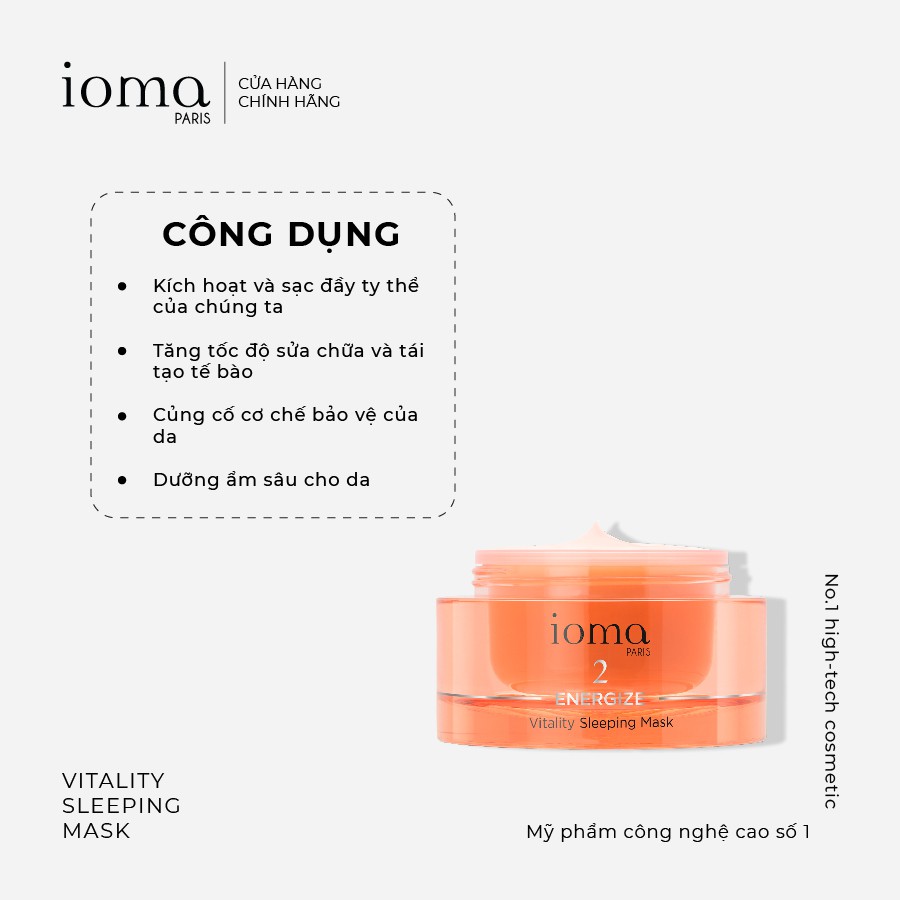 Mặt nạ ngủ tái tạo, phục hồi &amp; chống lão hóa IOMA PARIS Vitality Sleeping Mask 50g