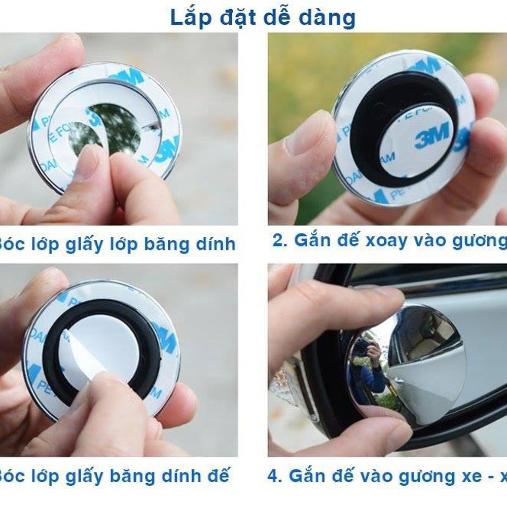 Combo 2 Gương Cầu Lồi Xóa Điểm Mù Không Viền 360 độ Gắn Gương Chiếu Hậu Ô tô