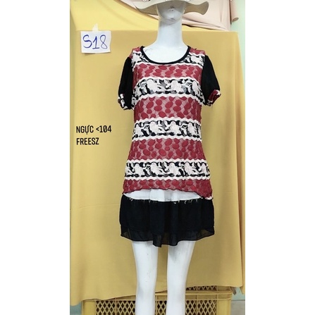 đầm suông phối ren đỏ freesize.S18