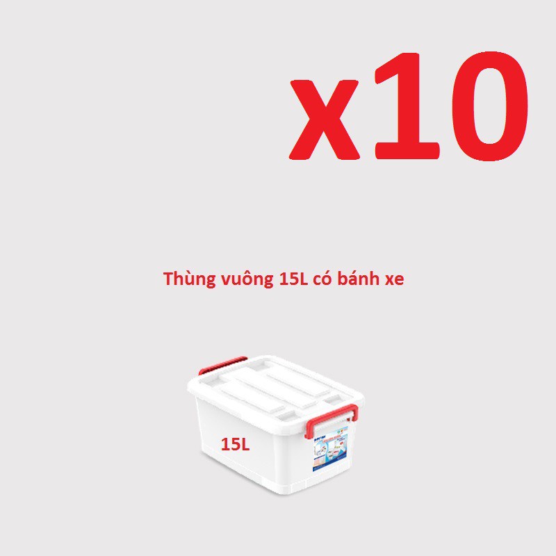 (Hà Nội) Combo 10 thùng nhựa đa năng 15 Lít có bánh xe Duy Tân (Hàng Chính Hãng)