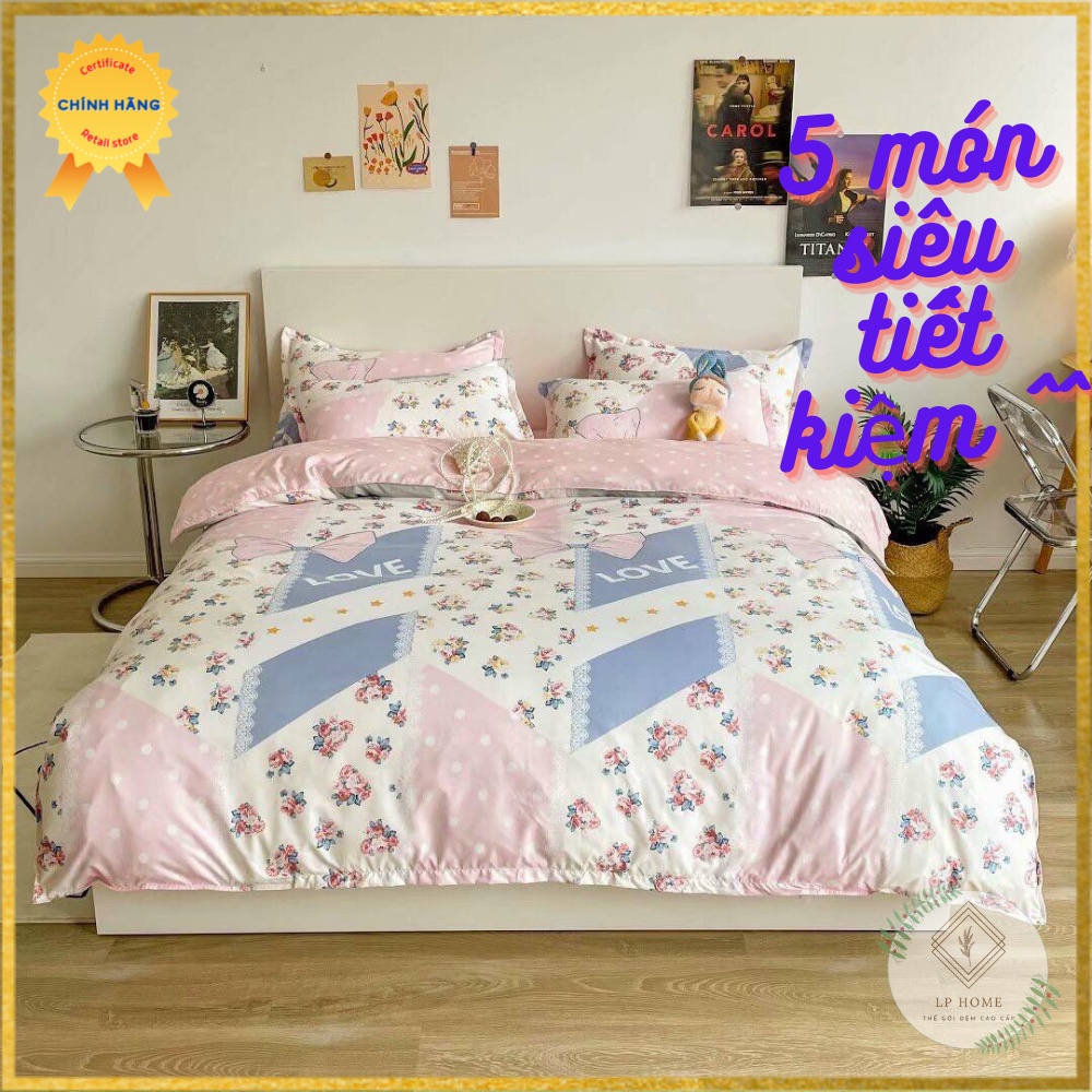 Bộ chăn ga gối Poly Cotton Hoa hồng love lãng mạn (Tặng vỏ gối ôm) - Miễn phí bo chun mọi kích thước
