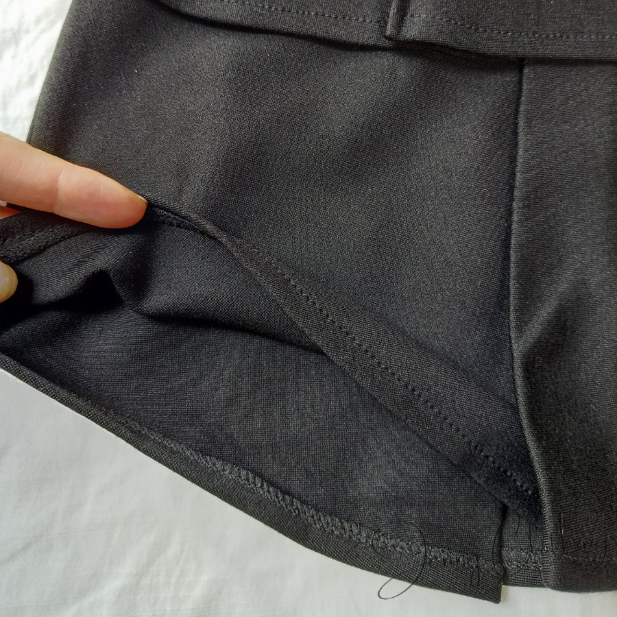Chân váy 2 tầng ngắn đen có lót trong dáng xòe cá tính ôm bigsize - Cạp chun lưng thun vải UMI mặc công sở đi biển