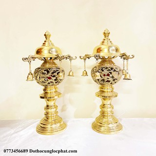 Đèn Thờ Cúng Gia Tiên Ngũ Chuông Bằng Đồng (3 size) Vĩnh Tiến
