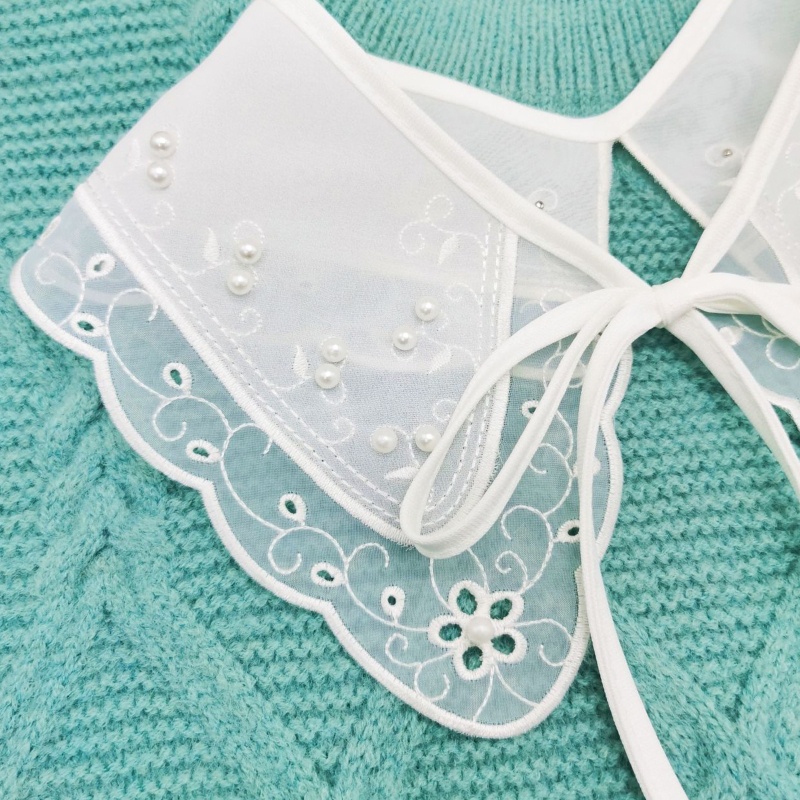 Cổ Áo Sơ Mi Giả Thêu Hoa Phối Ren Có Thể Tháo Rời Thời Trang Cho Nữ