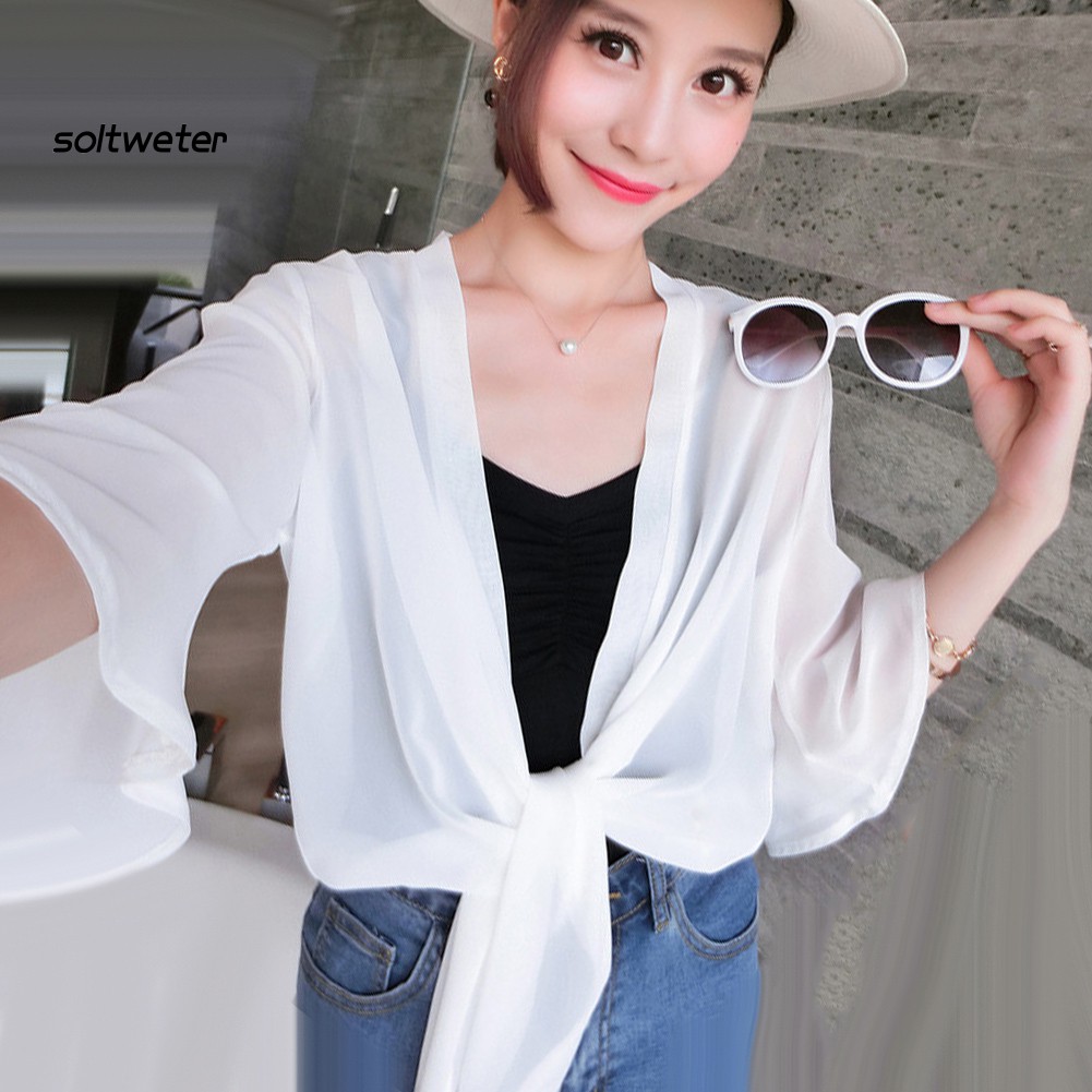Áo Khoác Cardigan Nữ Tay 3 / 4 Thời Trang