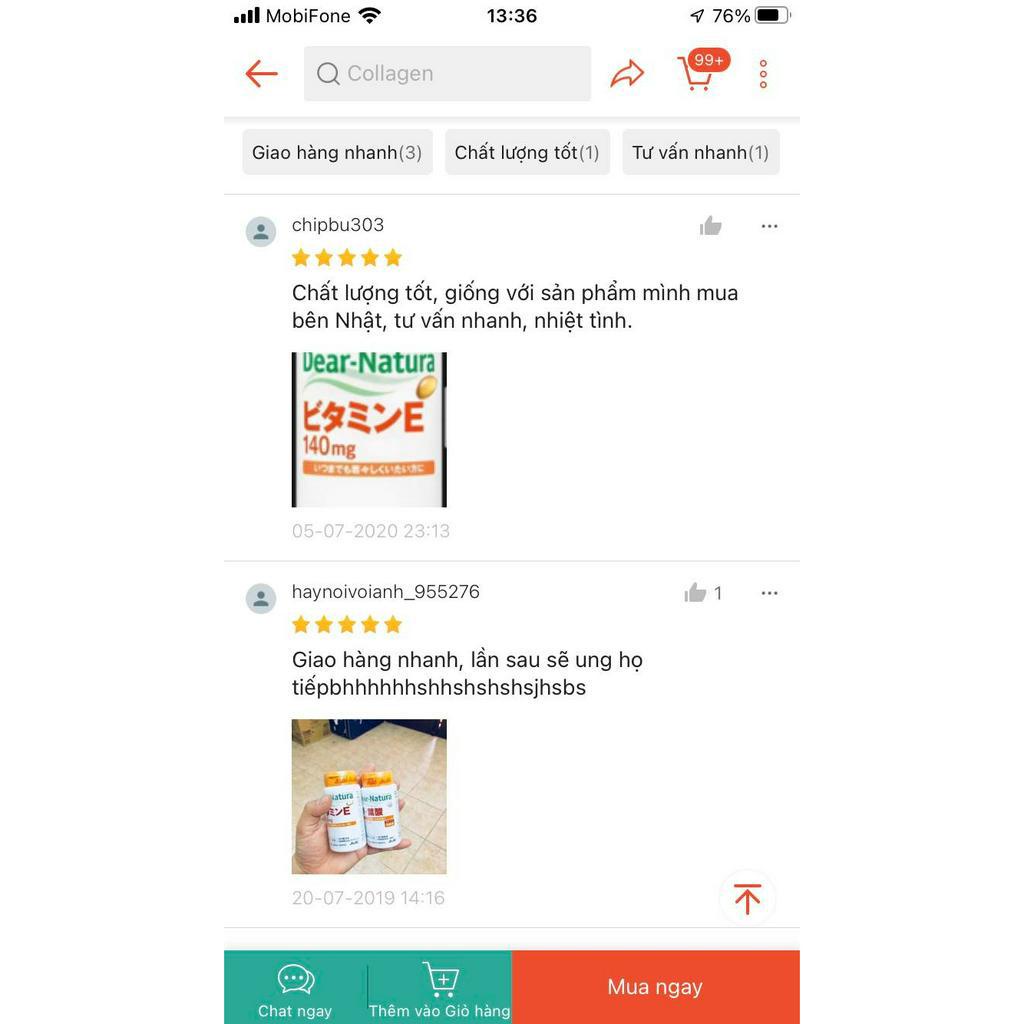 Viên uống bổ sung vitamin e hữu cơ dear natura hãng asahi made in japan