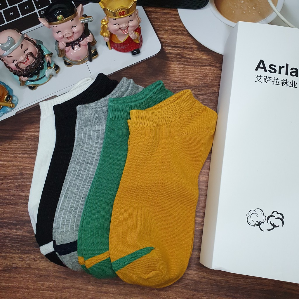 Tất Nữ Cổ Ngắn, Vớ Nam Nữ Ngắn cổ [ASRLA] Sợi cotton cao cấp, thoáng khí, mềm nhẹ Hộp quà tặng 5 đôi TAT016