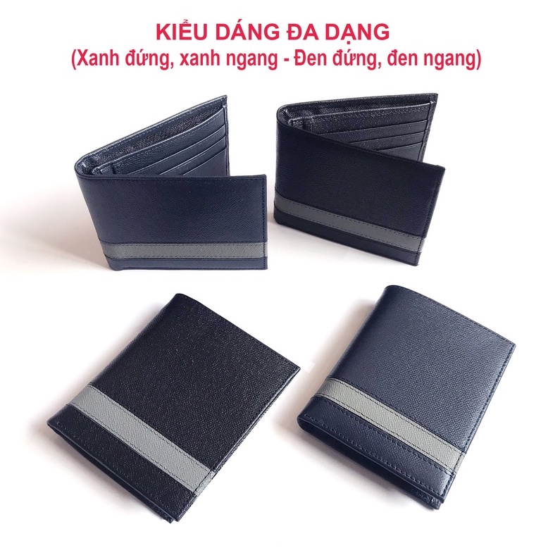 Ví da Saffiano phối 2 màu sang trọng,ví da bò thật bảo hành 2 năm