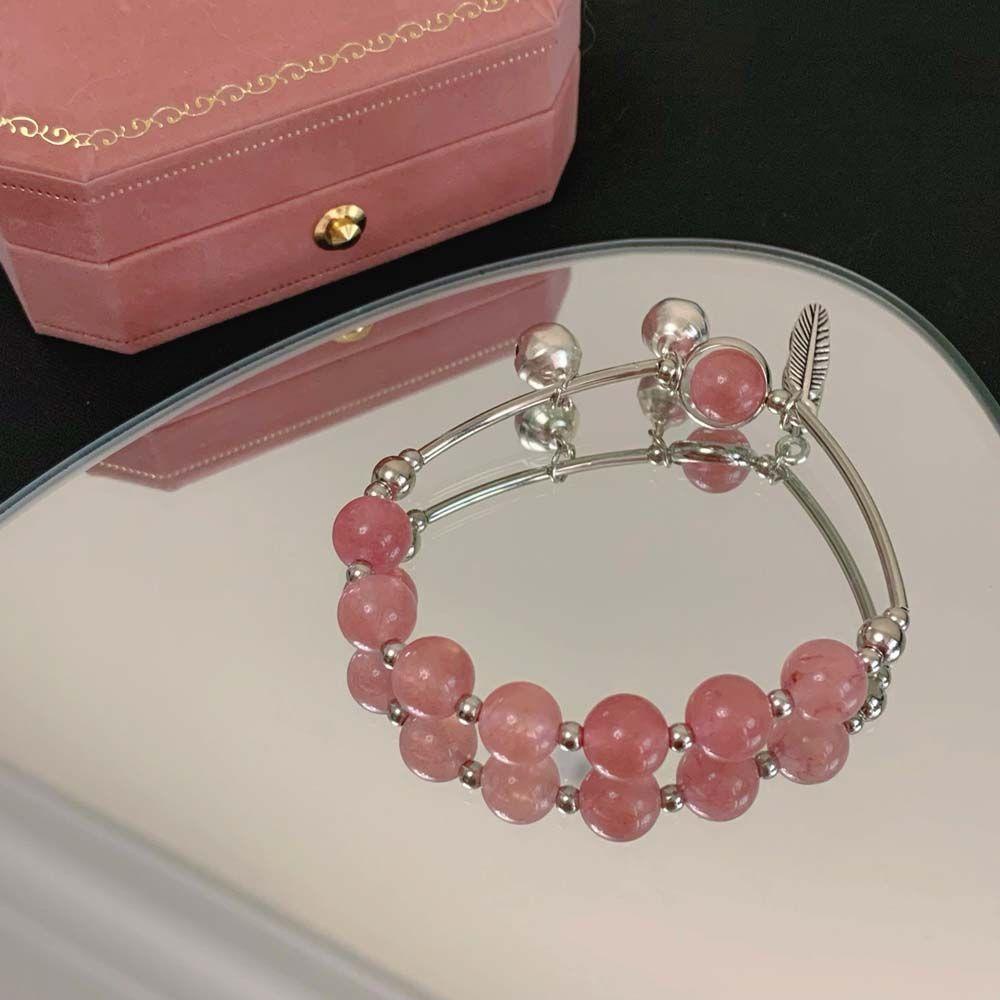 Vòng Đeo Tay Đá Opal Màu Đỏ Dâu Tây Chuông Phong Cách Hàn Quốc