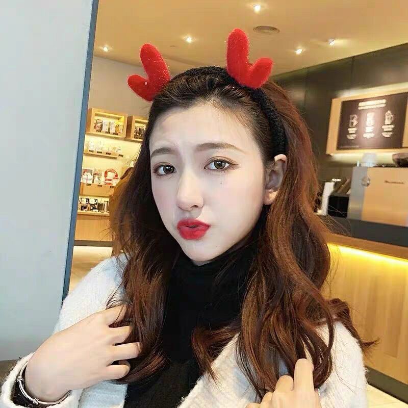 Băng đô sừng hươu, cài tóc trái tim siêu dễ thương cute một me chất liệu nhung mềm, co giãn tốt