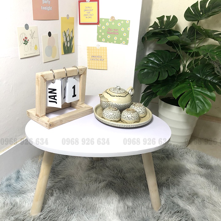 Bàn trà bệt FREESHIPBàn ngồi bệt gỗ mặt oval mini đường kính 40cm kiểu dáng hiện đại, decor không gian sống cực xinh