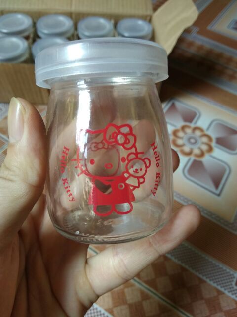 Combo 12 cốc làm sữa chua thủy tinh sạch sẽ dung tích 100ml hình ngộ nghĩnh hello kitty đáng yêu | BigBuy360 - bigbuy360.vn