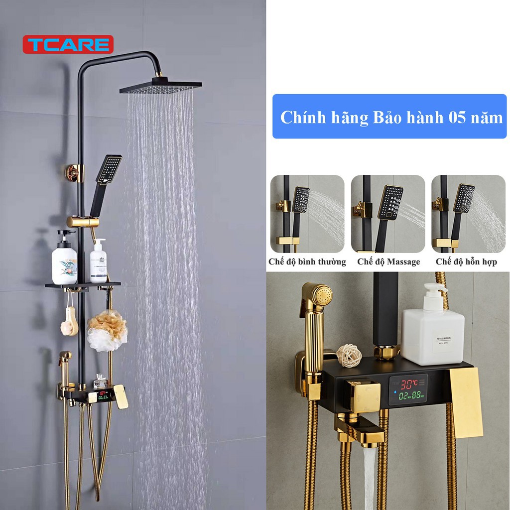 Bộ sen vòi Điều chỉnh LED nhiệt độ Hiển thị số Tcare - Ống Tròn,Bộ sen cây tắm đứng.