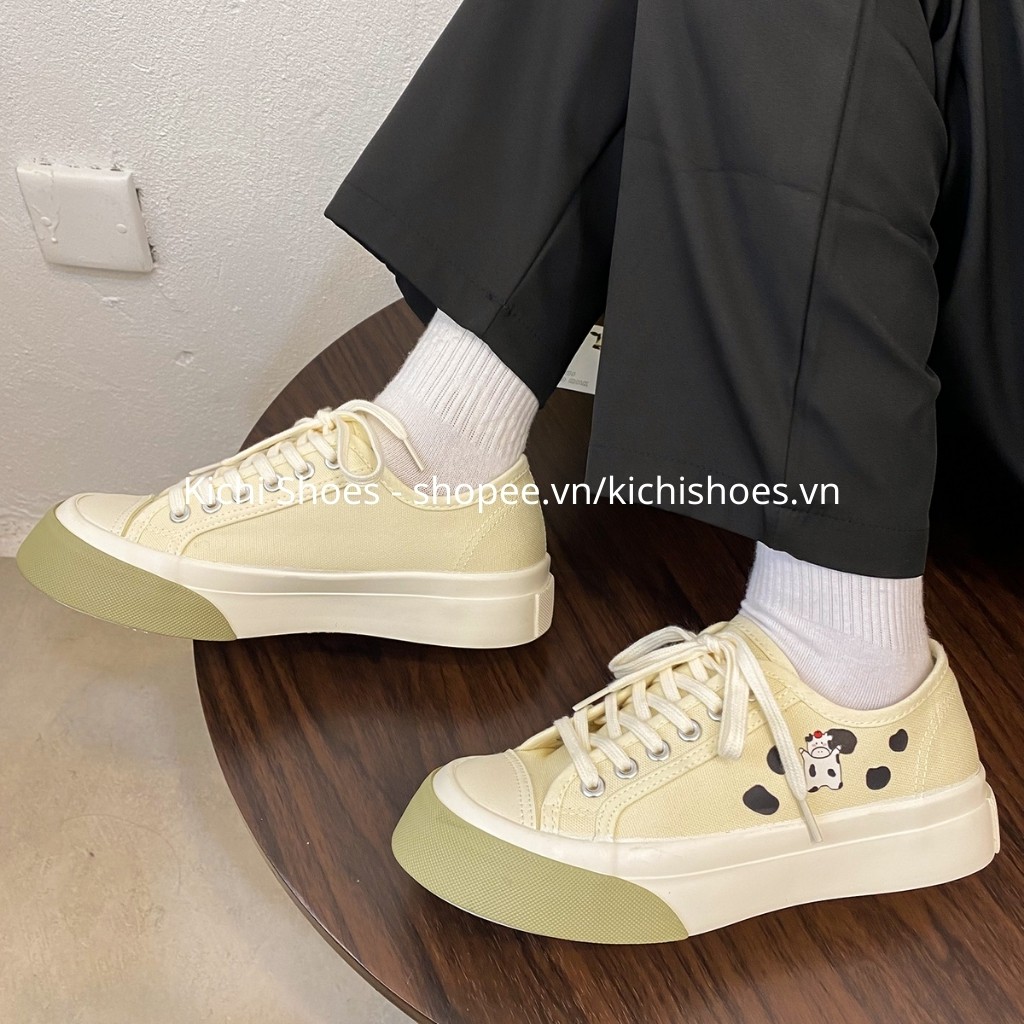 Giày bò sữa ulzzang đế bánh mì mã BV màu vàng nhạt / Giày sneaker bánh mì đế dày độn đế mã 913 - Kichi Shoes