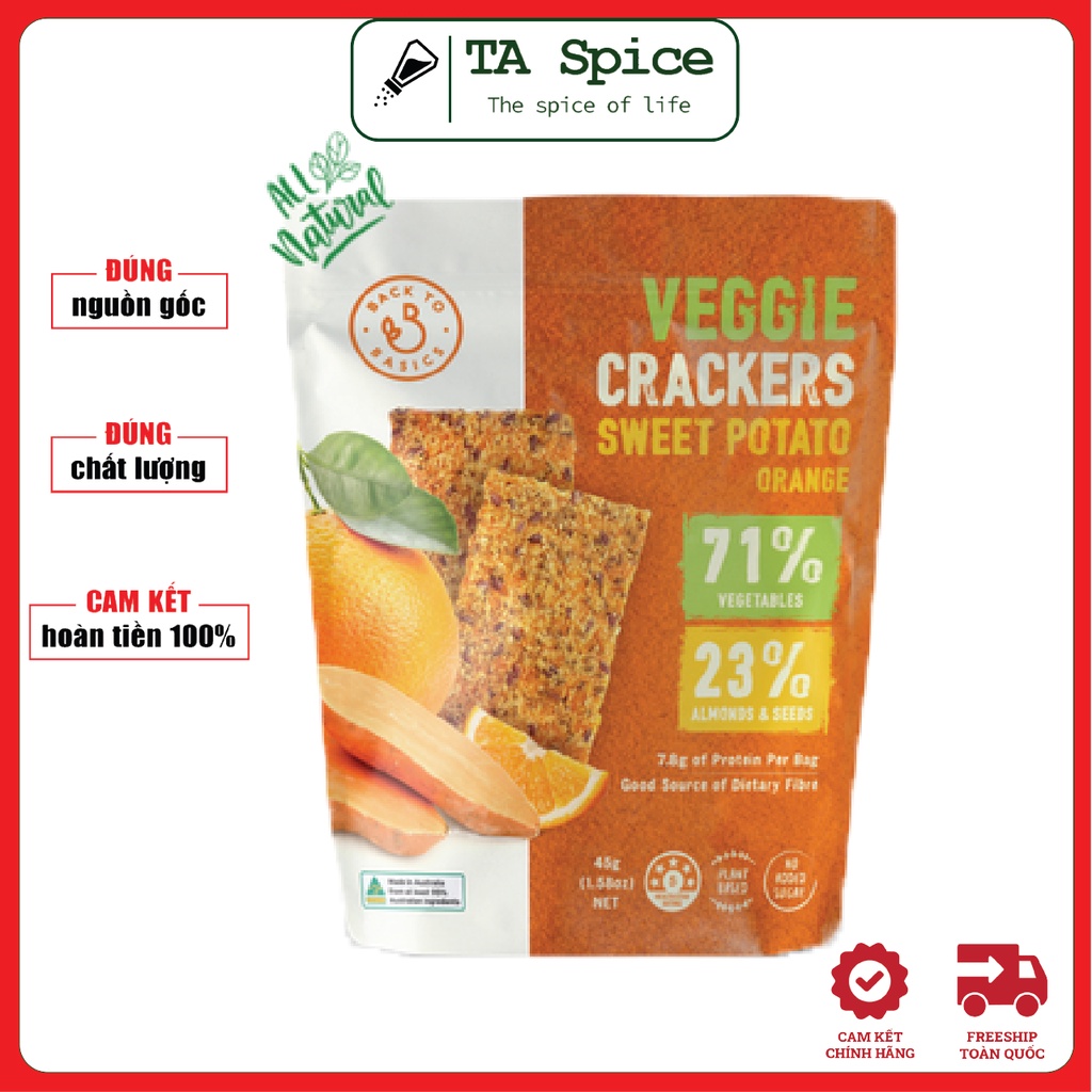 Bánh thực dưỡng vị Khoai Lang &amp; Cam ép giòn Back to Basics 45gr - Thuần chay - Veggie Crackers Sweet Potato - Orange