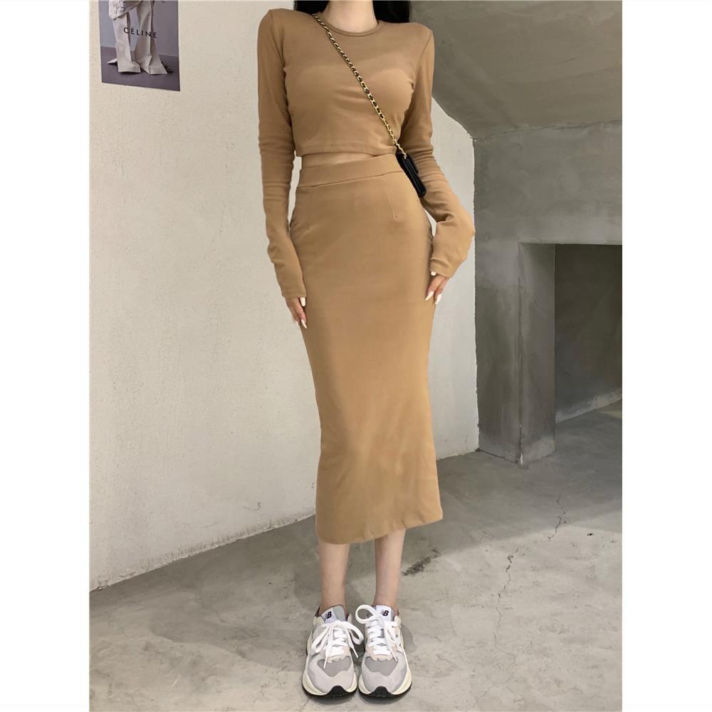 Set đồ COZOKC gồm áo dệt kim và chân váy thời trang cổ điển cho nữ