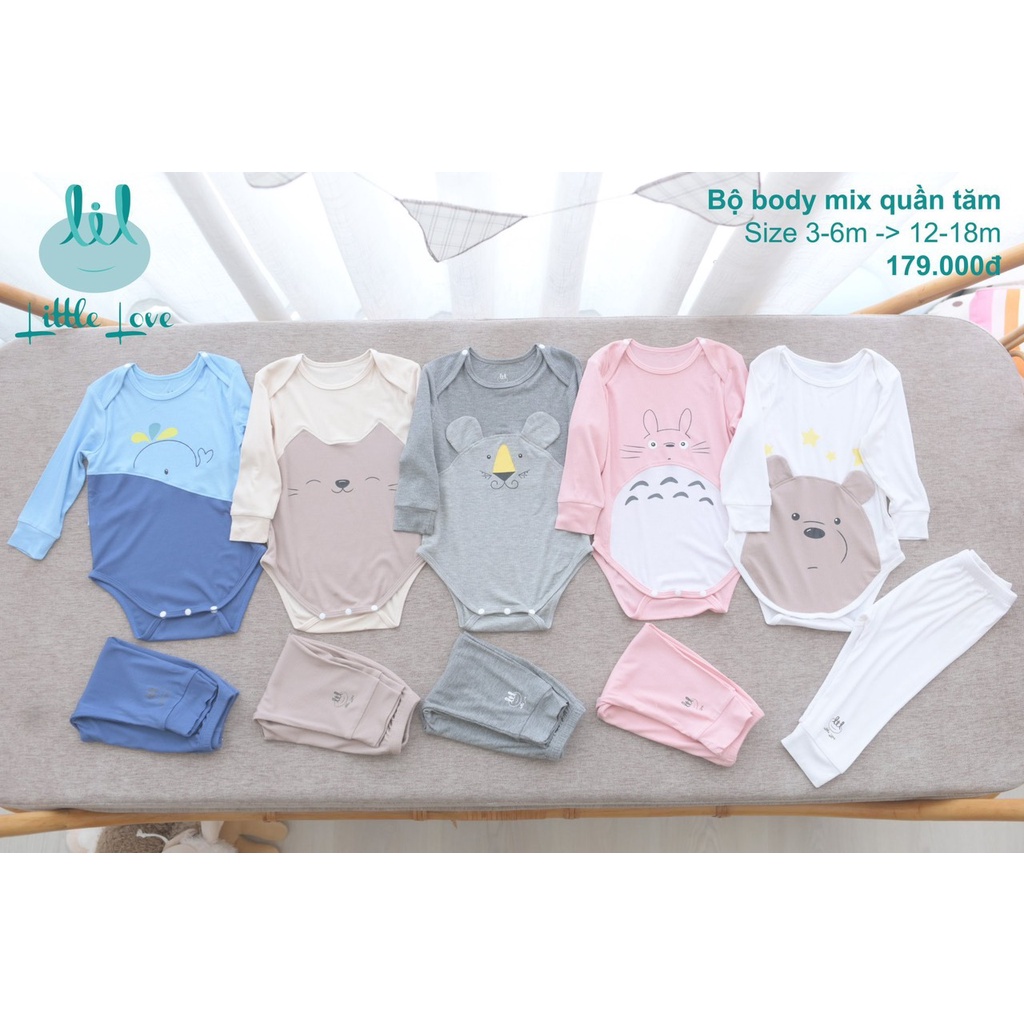 Bộ body chip kèm quần Little Love LIL vải cotton tăm sơ sinh