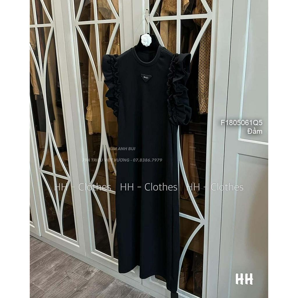 Đầm maxi ba lỗ pha thô dáng xòe rút eo