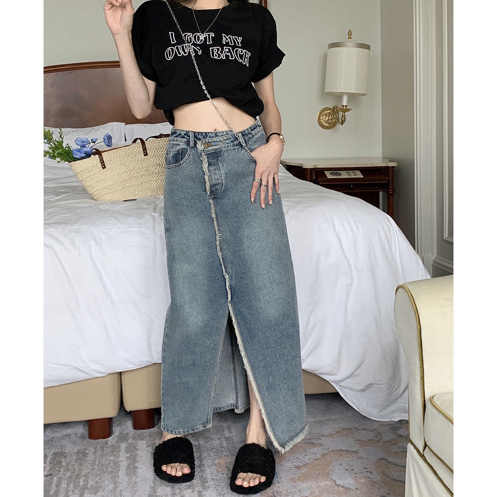 ▲Chân Váy Denim Lưng Cao Dáng Chữ a Xẻ Tà Thời Trang Mùa Hè Cho Nữ