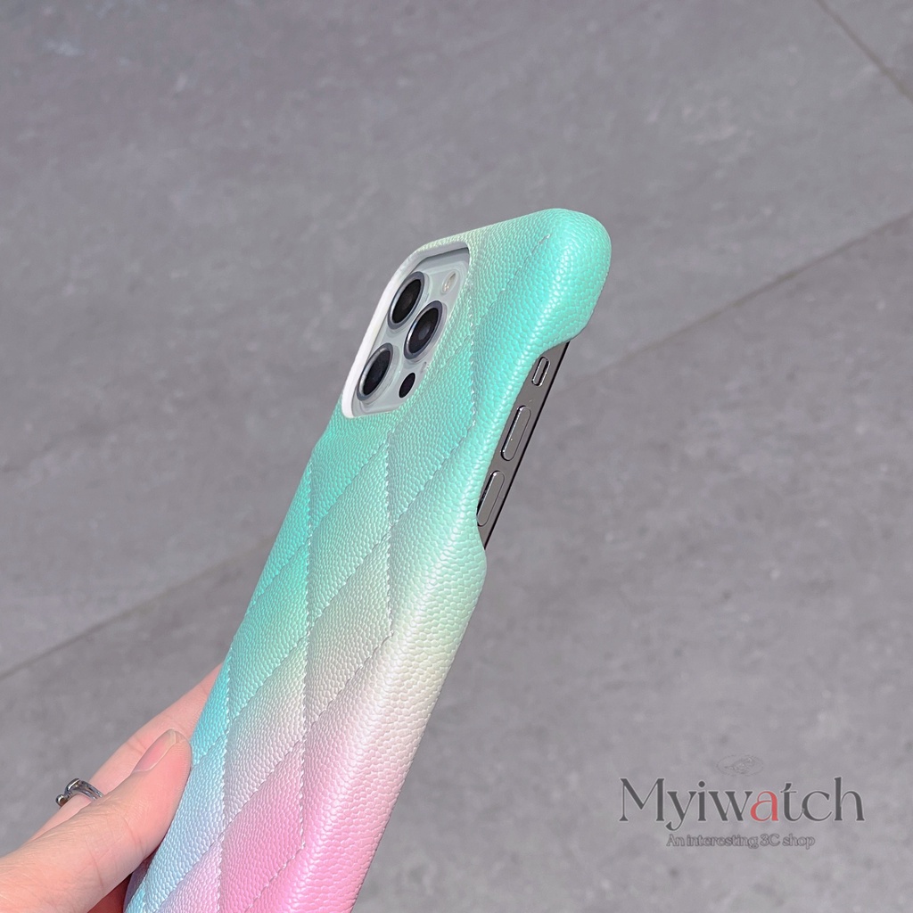 Ốp Điện Thoại Da Họa Tiết Hình Thoi Màu Gradient Bảo Vệ Chống Rơi Cho iphone 13 Pro Max 11 12 Pro Max