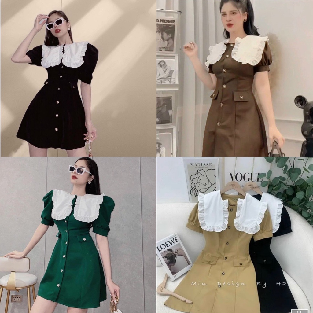 Đầm sơ mi cổ bèo mini tiểu thư bigsize Kim Ngân 50 kg đến 100 kg (M/L/XL/XXL)