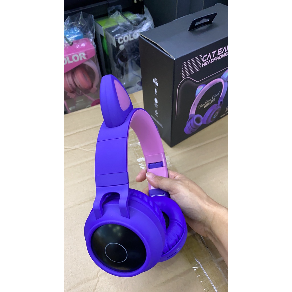 Tai nghe tai mèo bluetooth dễ thương đủ màu, có đèn led, có micro đàm thoại, pin dung lượng lớn