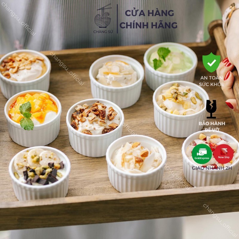 Set khuôn làm bánh ramekin 4 hũ ramen sứ trắng đủ size