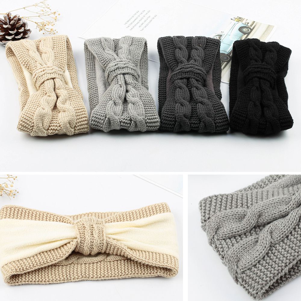 Băng đô vải len mềm co giãn bản rộng đính nơ thời trang thu đông cho nữ