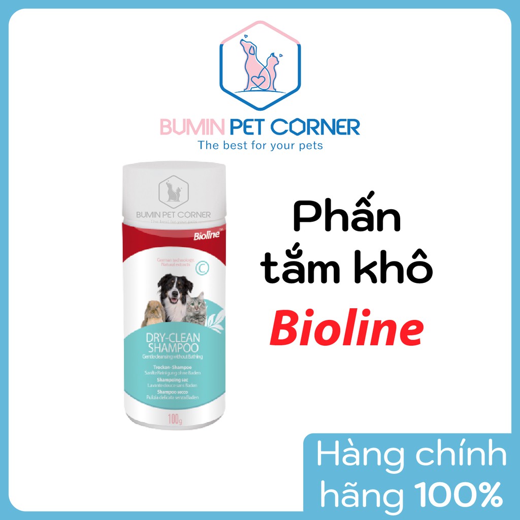 Bột tắm khô cho chó mèo thỏ Bioline chai 100gr