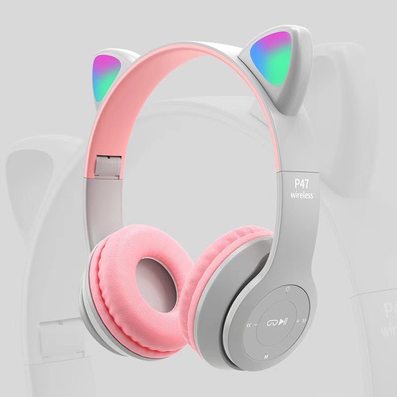Tai Nghe Mèo Bluetooth P47 P47M, Tai Mèo Chụp Tai Có Mic, Âm Bass Mạnh Mẽ Nghe Nhạc Cực Hay jack cắm 3.5mm