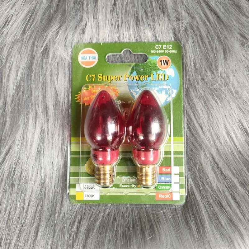 Bóng đèn Cana Led trái ớt nhỏ Hòa Thái 1W đui xoáy E12 bóng thủy tinh màu đỏ đục vàng lá dương