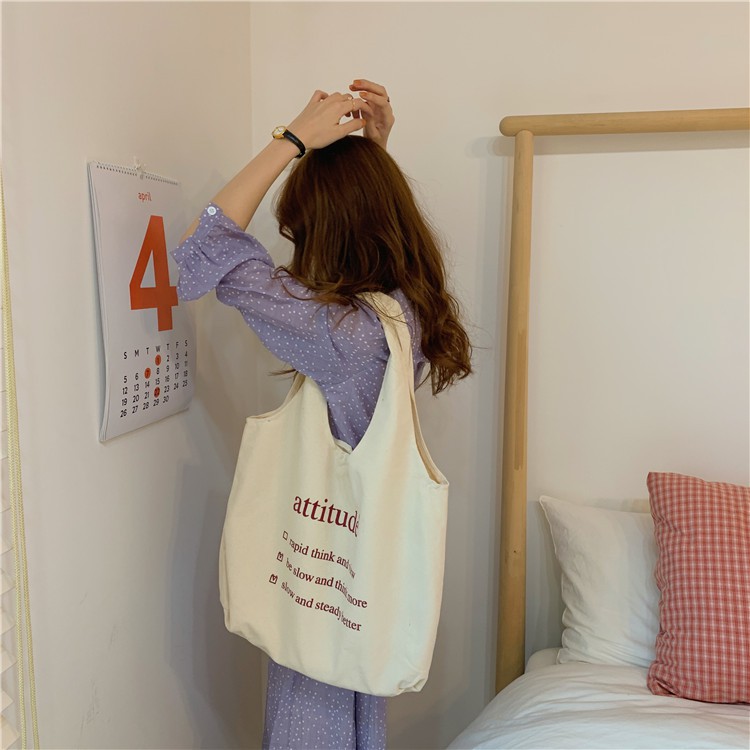 [Mã FASHIONT4WA2 giảm 10K đơn từ 50K] Túi Tote Attitude vải canvas