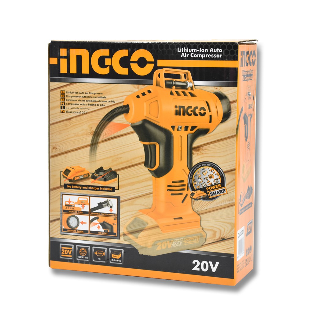 MÁY BƠM HƠI CẦM TAY DÙNG PIN INGCO 20V CACLI2001 ( không kèm pin và sạc )