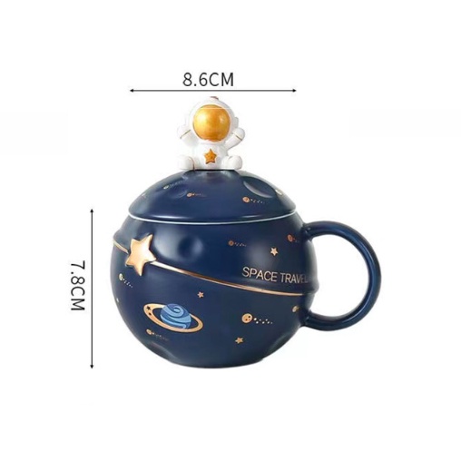 Bộ cốc ly sứ phi hành gia kèm thìa 3D dễ thương Cốc cốc kèm túi, hộp dùng làm quà tặng, uống nước, trà, pha cà phê