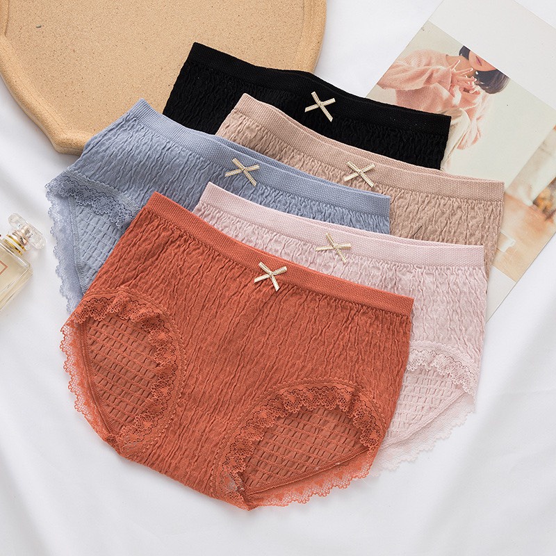 Hộp 5 quần lót nữ cotton kiểu nhăn nơ co giãn 4 chiều mềm mại thoáng khí 556