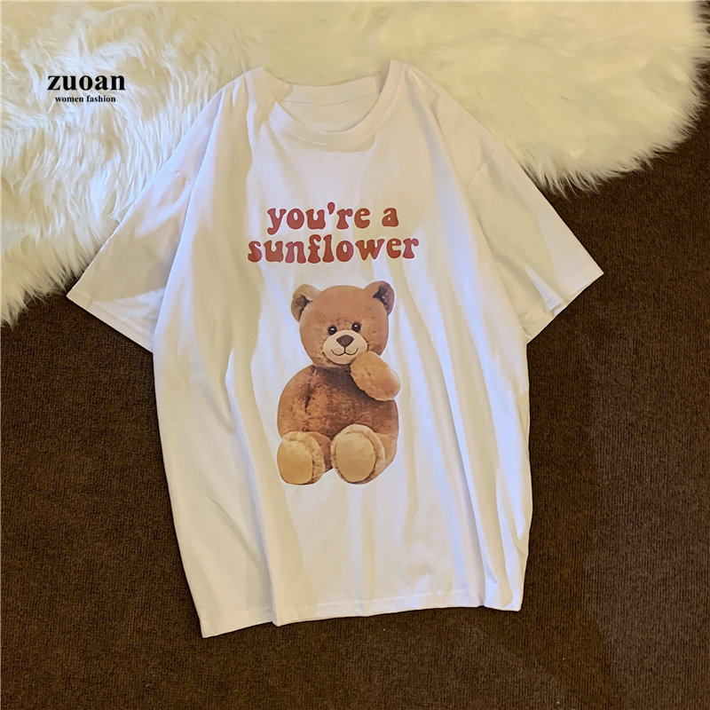 SUXI Áo Thun Ngắn Tay In Hình Gấu Xinh Xắn Cho Nữ