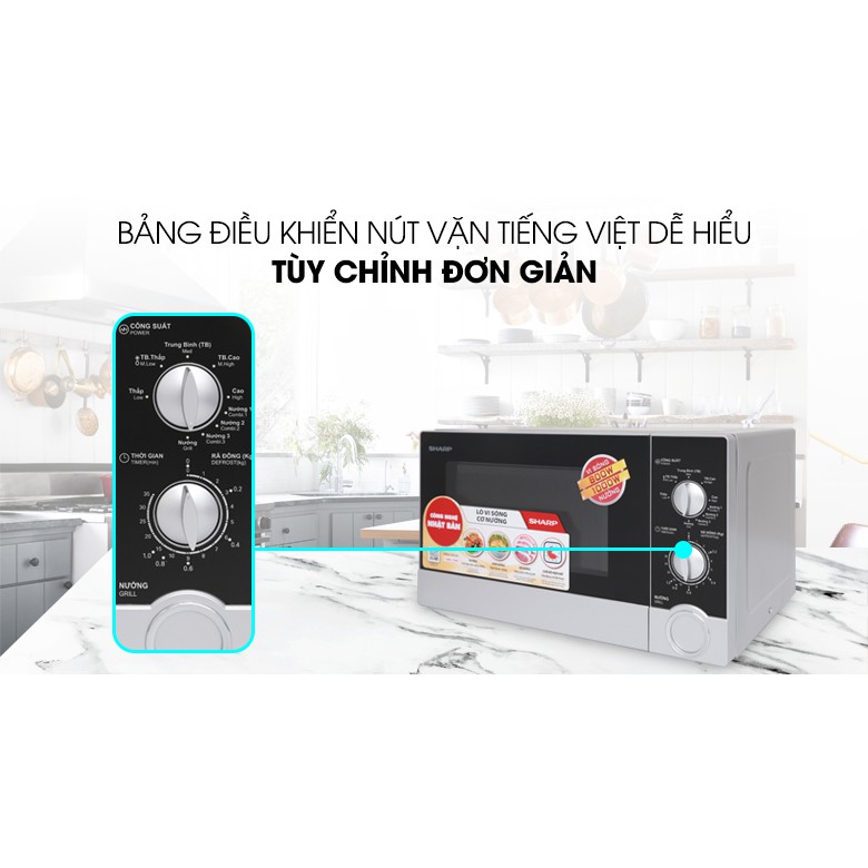 [Chính hãng-Lỗi 1 đổi 1]  Lò vi sóng cơ có nướng 23L Sharp R-G302VN-S, hàng chính hãng - BH 1 năm