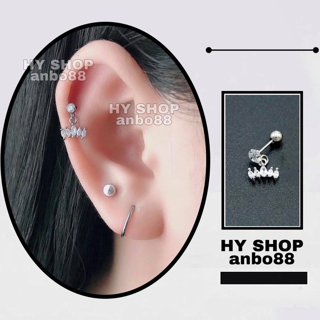Khuyên tai Bông tai titan thả cánh hoa đính kim siêu bền không dị ứng không gỉ không đen khuyên tai unisex cho nam nữ