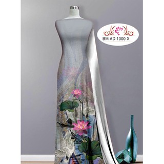 Vải Áo Dài Tằm Ý Hoa Sen & Hạc