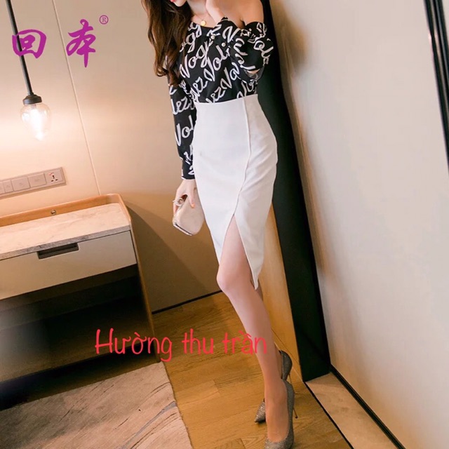 Chân váy bút chì cạp cao xẻ trước trẻ trung | BigBuy360 - bigbuy360.vn