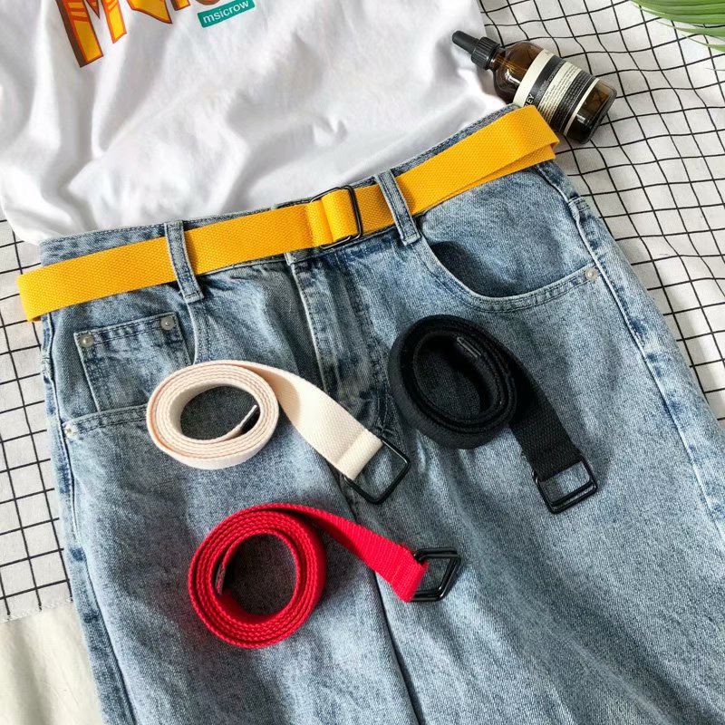 Thắt lưng bằng vải canvas màu trơn phối khóa đôi phong cách Hàn Quốc thiết kế thời trang cho nam 2021
