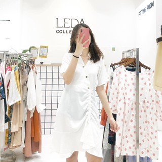 Đầm trắng cổ V nút xéo