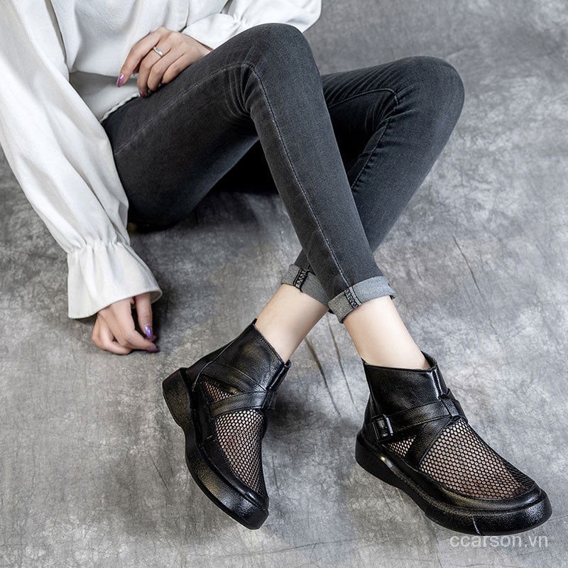 Hollow Dr. Martens Boots Female Summer Ankle Boots Mesh Breathable All-Matching Mesh liang xue Flat Bag Feet Mesh Sandals】