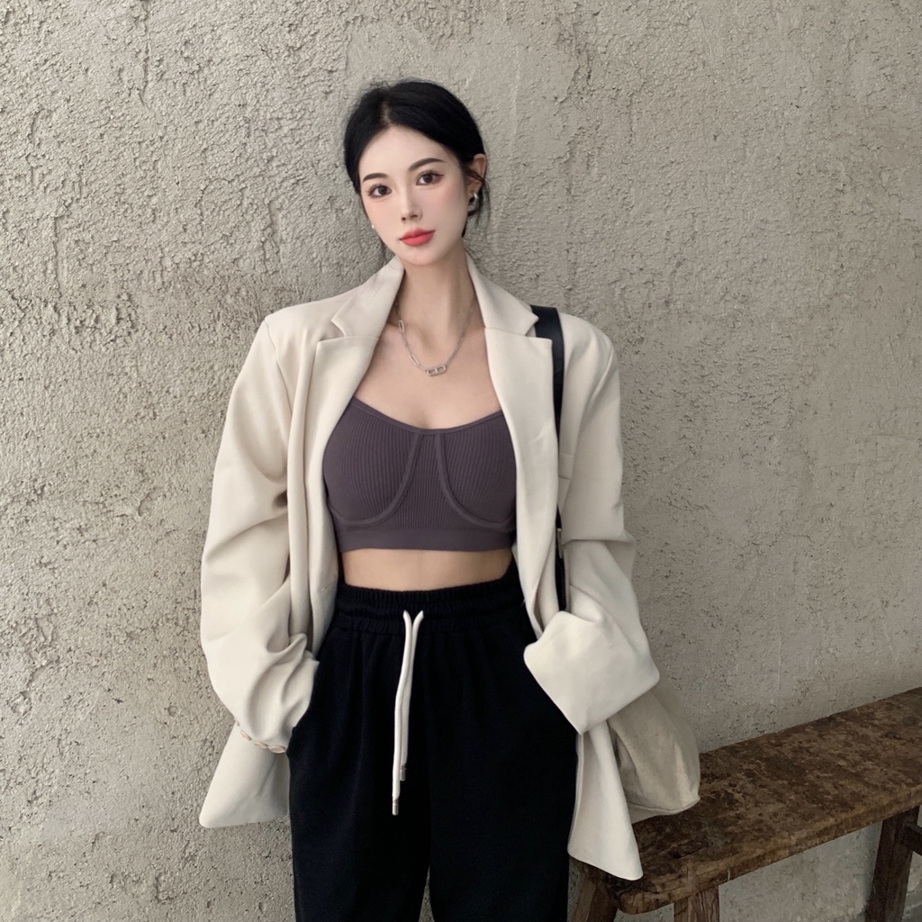 QKOOLE Áo croptop không tay phong cách Hàn Quốc thiết kế quyến rũ cho nữ