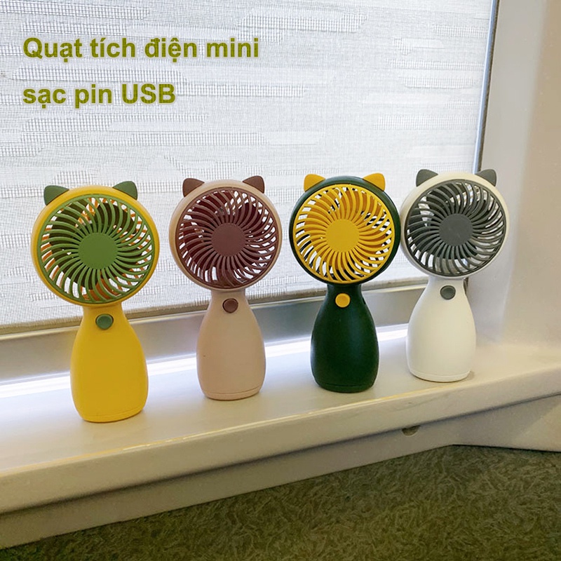 Quạt Mini Cầm Tay Tích Điện Để Bàn Nhỏ Gọn Nhiều Màu Sắc