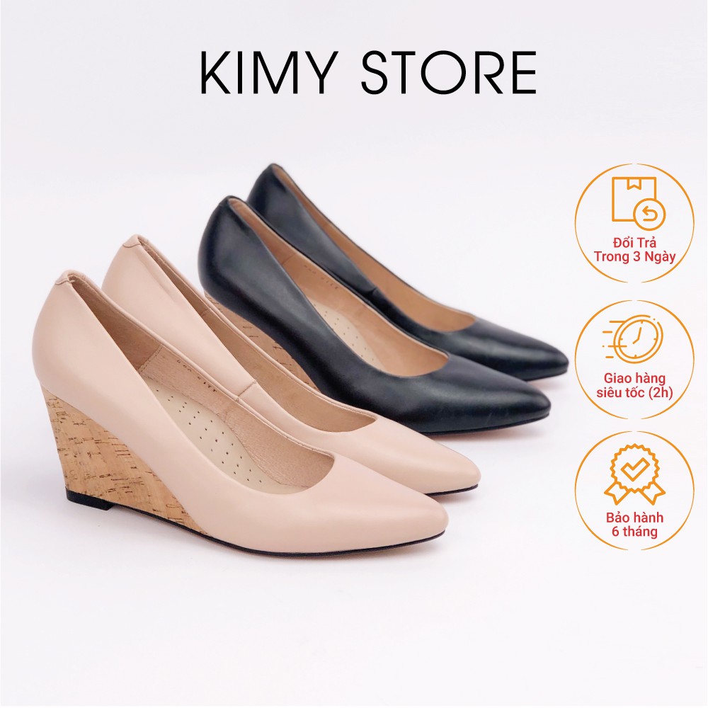 Giày cao nữ VNXK da bò Ý, giày đế xuồng da bò gót cao 7cm - Kimy Store